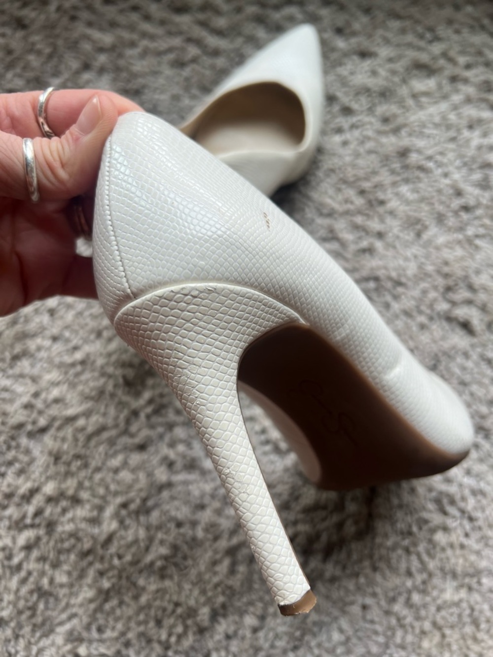 Jessica Simpson White Textured Pointed Toe High Heels - Picture 8 of 11